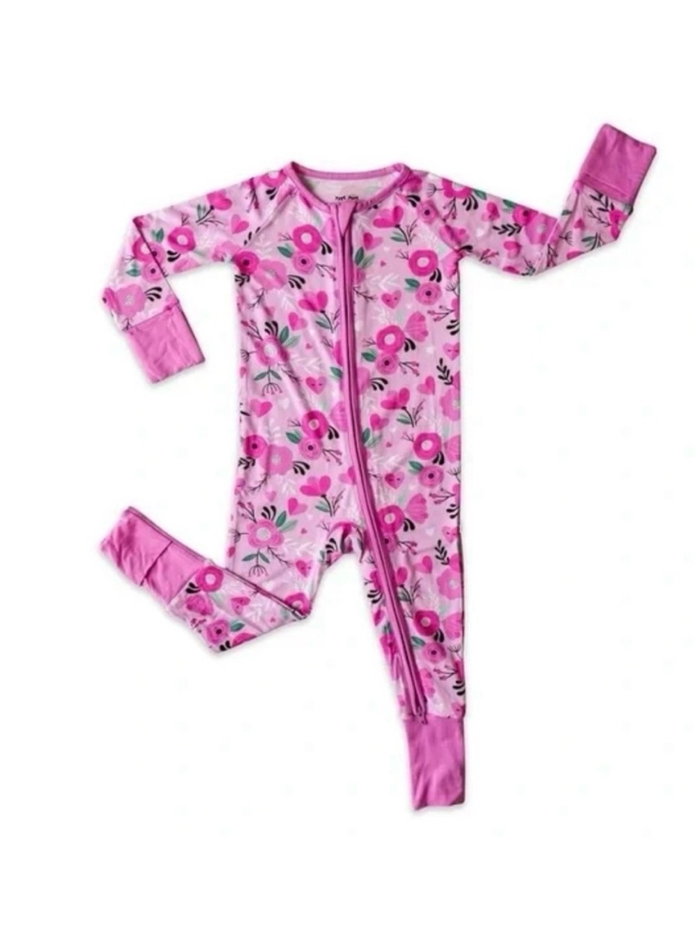 Little Sleepies Sweetheart Floral Zippy Onesie Bamboo Pajama Size 6-12M